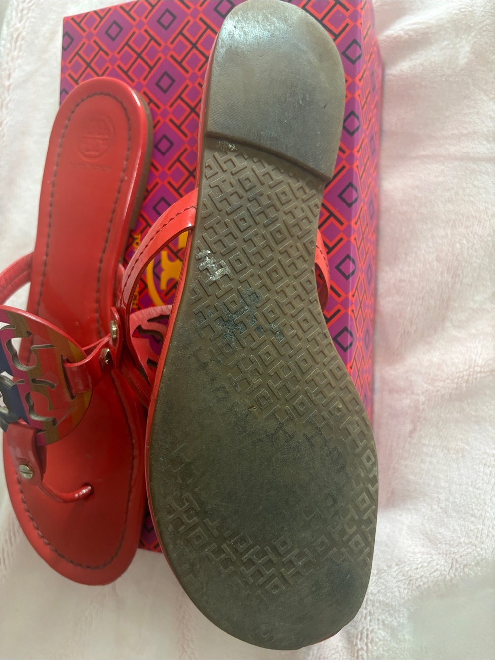 Tory Burch Red with Rainbow Miller Patent Sandals - Picture 5 of 10